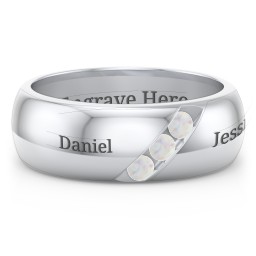 Men's Triple Stone Grooved Ring in 925 Sterling Silver with Opal