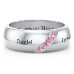 Men's Triple Stone Grooved Ring in 925 Sterling Silver with Pink Tourmaline