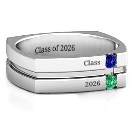 Men's Crevice Grooved Square-shaped Gemstone Ring