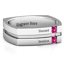 Men's Crevice Grooved Square-shaped Gemstone Ring