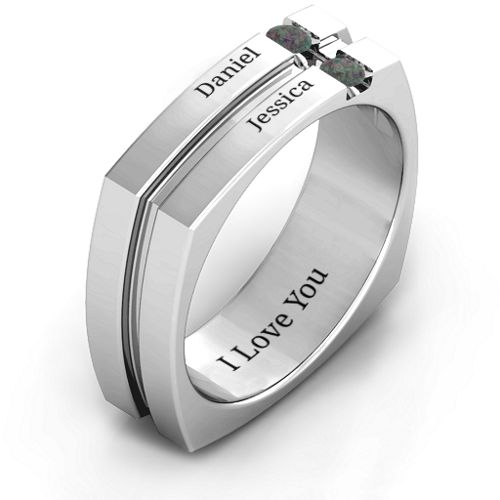 Men's Crevice Grooved Square-shaped Gemstone Ring