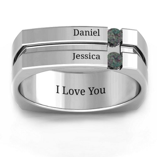 Men's Crevice Grooved Square-shaped Gemstone Ring