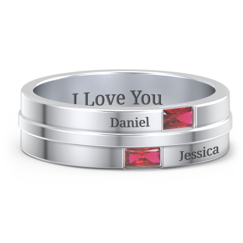 Men's Double Baguette Ring – Sterling Silver with Garnet