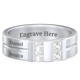 Men's Engravable 4 Stone Grooved Ring