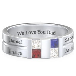Men's Engravable 4 Stone Grooved Ring
