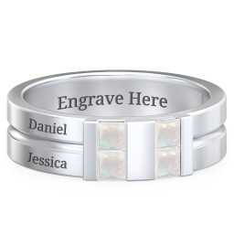 Men's Engravable 4 Stone Grooved Ring in 925 Sterling Silver with Opal