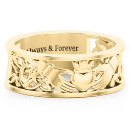 Men's Celtic Claddagh Band Ring in 10K Solid Yellow Gold