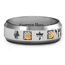 Men's Judaica Ring in 925 Sterling Silver with Citrine