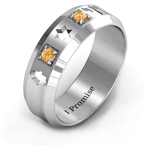 Men's Judaica Ring – Sterling Silver with Citrine
