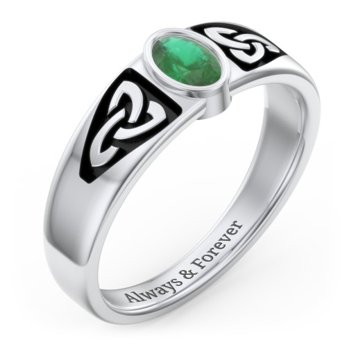 Men's Trinity Knot Ring With Oval Stone – Sterling Silver with Emerald