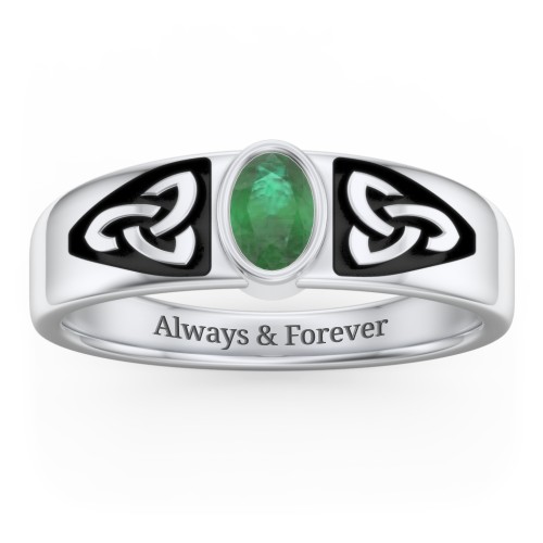 Men's Trinity Knot Ring With Oval Stone – Sterling Silver with Emerald