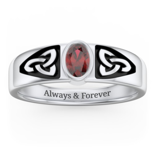 Men's Trinity Knot Ring With Oval Stone – Sterling Silver with Garnet