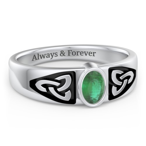 Men's Trinity Knot Ring With Oval Stone – Sterling Silver with Emerald