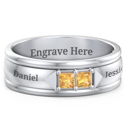 Men's Timeless Two Stone Ring in 925 Sterling Silver with Citrine