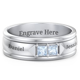 Men's Timeless Two Stone Ring in 925 Sterling Silver with Aquamarine