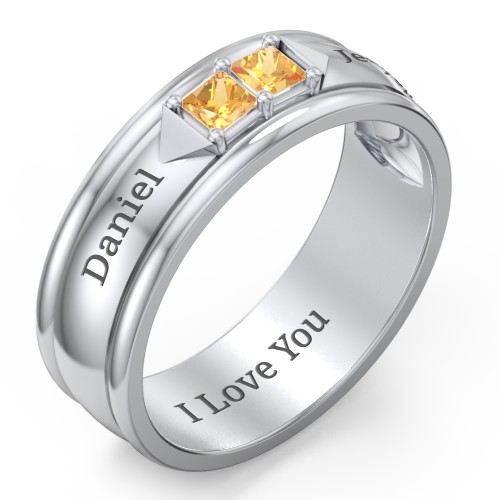 Men's Timeless Two Stone Ring – Sterling Silver with Citrine