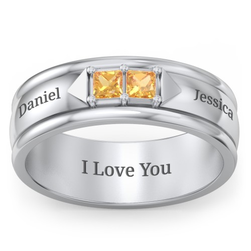 Men's Timeless Two Stone Ring – Sterling Silver with Citrine