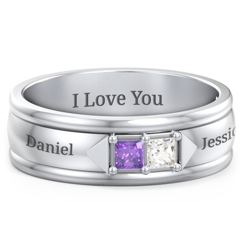 Men's Timeless Two Stone Ring – Sterling Silver with Amethyst and Cubic Zirconia