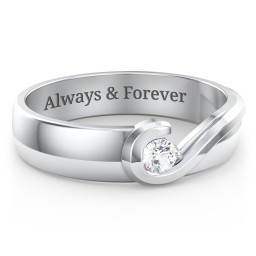 Men's Half Heart Ring with Birthstone in 925 Sterling Silver