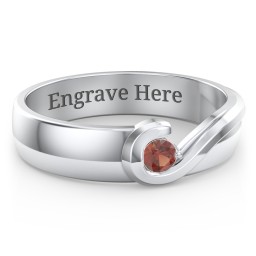 Men's Half Heart Ring with Birthstone in 925 Sterling Silver with Garnet