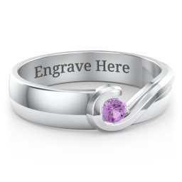 Men's Half Heart Ring with Birthstone in 925 Sterling Silver with Amethyst
