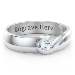 Men's Half Heart Ring with Birthstone in 925 Sterling Silver with Aquamarine