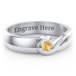 Men's Half Heart Ring with Birthstone in 925 Sterling Silver with Citrine