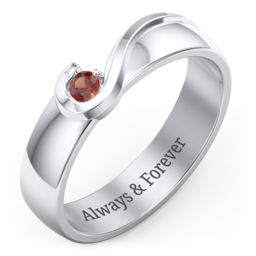 Men's Half Heart Ring with Birthstone – Sterling Silver with Garnet