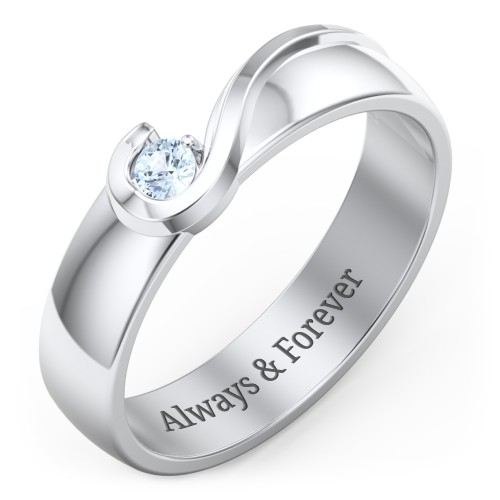 Men's Half Heart Ring with Birthstone – Sterling Silver with Aquamarine