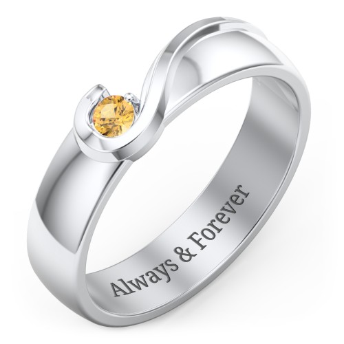 Men's Half Heart Ring with Birthstone – Sterling Silver with Citrine