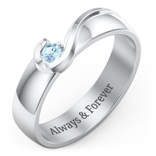Men's Half Heart Ring with Birthstone – Sterling Silver with Blue Topaz