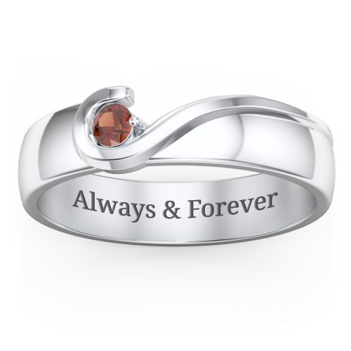 Men's Half Heart Ring with Birthstone – Sterling Silver with Garnet