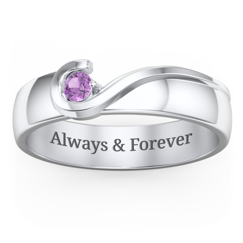 Men's Half Heart Ring with Birthstone – Sterling Silver with Amethyst