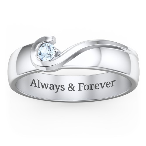 Men's Half Heart Ring with Birthstone – Sterling Silver with Aquamarine