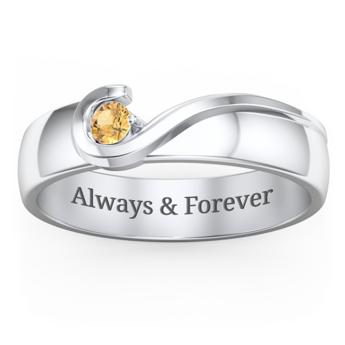 Men's Half Heart Ring with Birthstone – Sterling Silver with Citrine