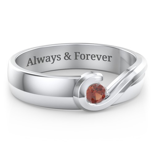 Men's Half Heart Ring with Birthstone – Sterling Silver with Garnet