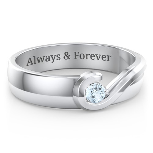 Men's Half Heart Ring with Birthstone – Sterling Silver with Aquamarine