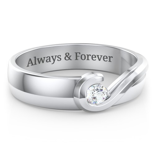 Men's Half Heart Ring with Birthstone – Sterling Silver with Cubic Zirconia