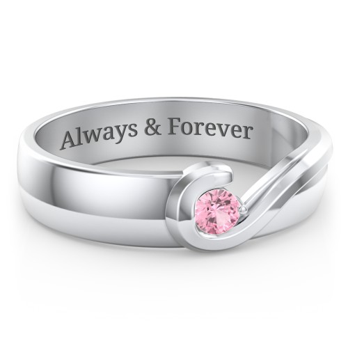 Men's Half Heart Ring with Birthstone – Sterling Silver with Pink Tourmaline