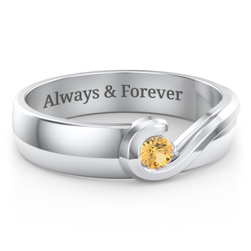 Men's Half Heart Ring with Birthstone – Sterling Silver with Citrine