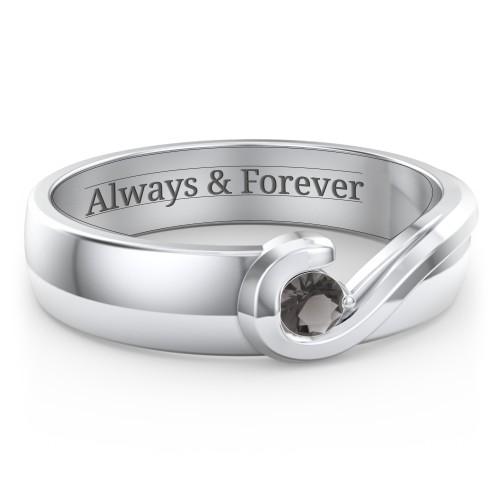 Men's Half Heart Ring with Birthstone – Sterling Silver with Smokey Quartz