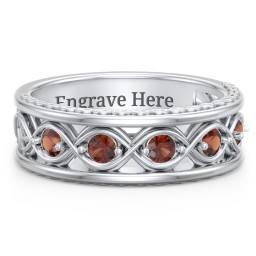 Men’s 5-Stone Infinity Ring in 925 Sterling Silver with Garnet