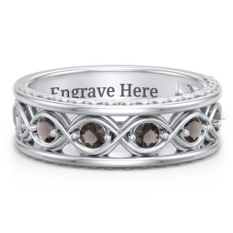 Men’s 5-Stone Infinity Ring in 925 Sterling Silver with Smokey Quartz
