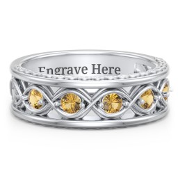 Men’s 5-Stone Infinity Ring in 925 Sterling Silver with Citrine