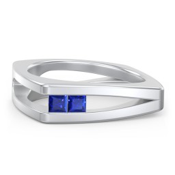 Men’s Squared Split Shank Ring with Princess Cut Gemstones in 925 Sterling Silver with Blue Sapphire