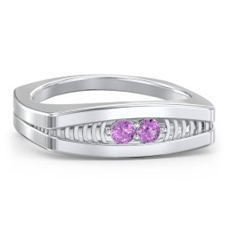 Men’s Squared Ring with Gemstones in 925 Sterling Silver with Amethyst