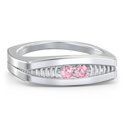 Men’s Squared Ring with Gemstones in 925 Sterling Silver with Pink Tourmaline