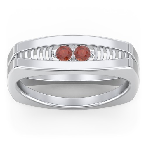 Men’s Squared Ring with Gemstones – Sterling Silver with Garnet