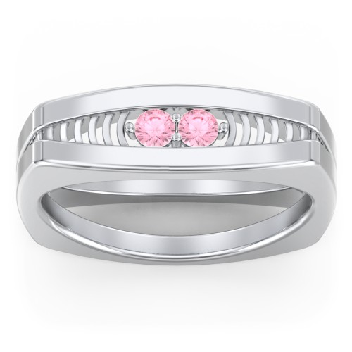 Men’s Squared Ring with Gemstones – Sterling Silver with Pink Tourmaline