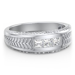 Men’s Wheat Pattern Fraternity Ring with Gemstones